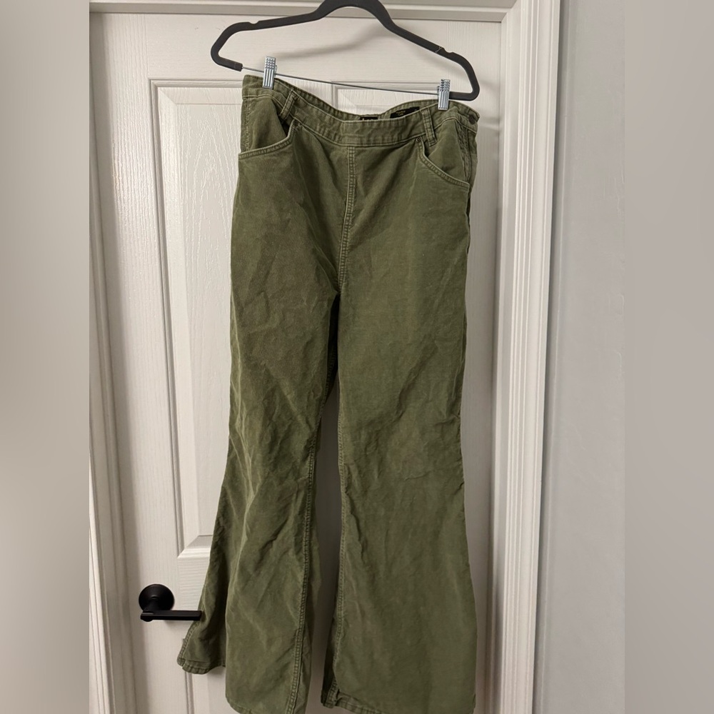 Olive Green Corduroy High Rise Flare Long Pants purchased from Free People